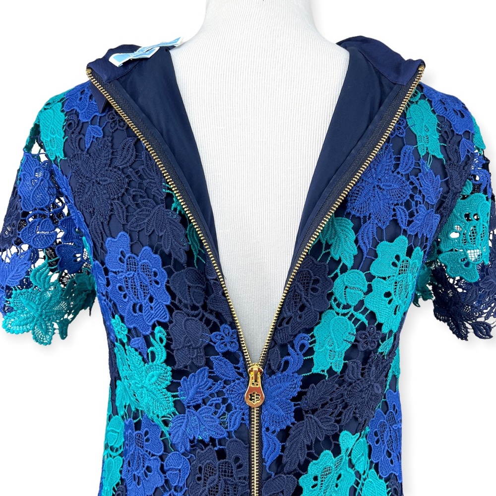 Draper James June Floral Lace Short Sleeve Dress Blue Teal Navy Sz 6 - Picture 9 of 15